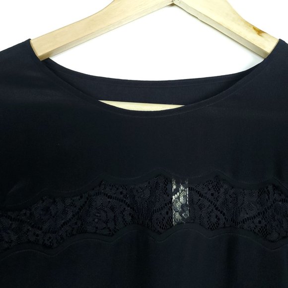 Madewell Silk Inset Black Long Sleeve Shirt Top - Picture 2 of 7